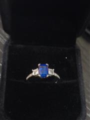 Sapphire Lady's Stone & Diamond Ring 4 Diamonds .50 Carat T.W. 10K White Gold
